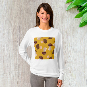 Brown Mushroom Pattern on Mustard Yellow T-Shirt