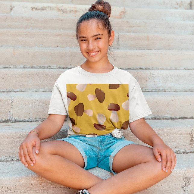 Brown Mushroom Pattern on Mustard Yellow T-Shirt (Creator Uploaded)