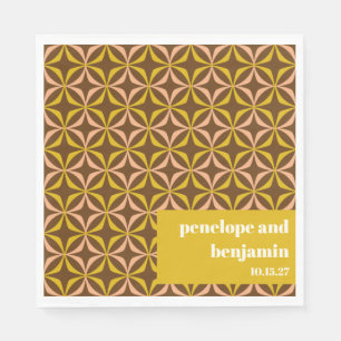 Brown Mustard Retro 70s Geometric Wedding Napkin