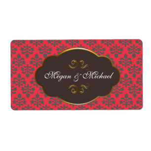 Brown n Red Damask wedding labels