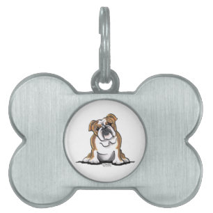 Brown n White English Bulldog Sit Pretty Pet ID Tag