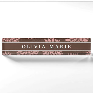 Brown Name Blush Pink Flower Blossom Pattern Nameplate
