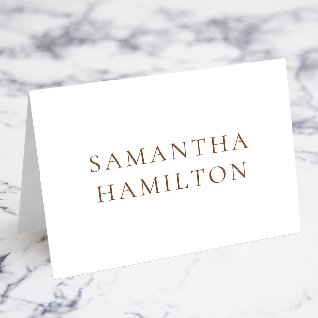 Brown Name Modern Minimalist CO Name Place Cards (Tuscany Brown Name Modern Minimalist Cormorant Font Name Place Cards)