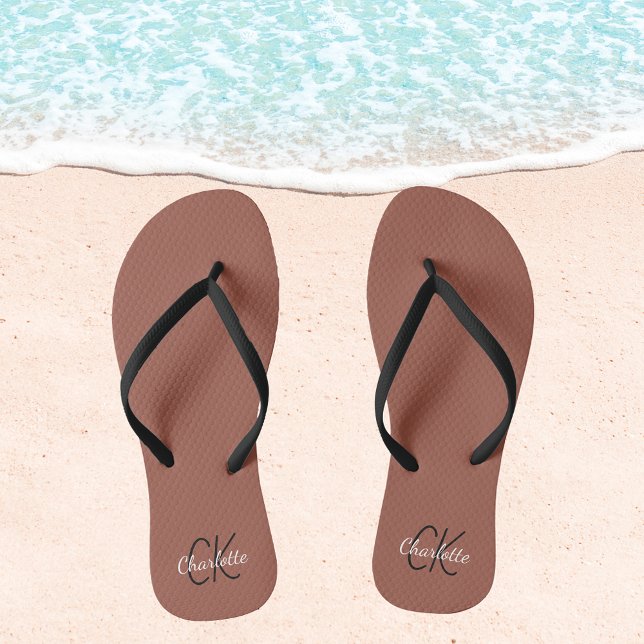 Brown name monogram jandals (Creator Uploaded)