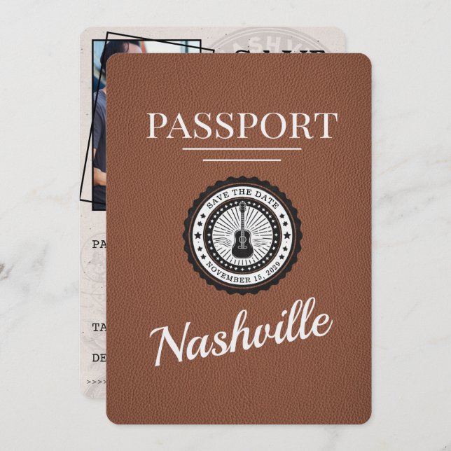 Brown Nashville Passport Save The Date (Front/Back)