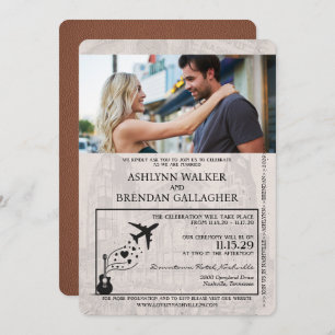 Brown Nashville Passport Wedding Invitation