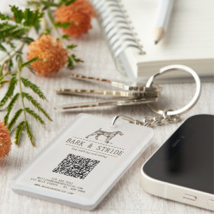 Brown Natural Dog Walking Business Branding QR  Key Ring