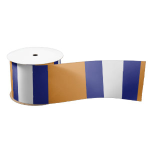Brown, navy blue and white stripes satin ribbon