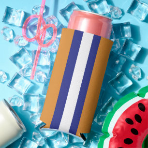 Brown, navy blue and white stripes seltzer can cooler