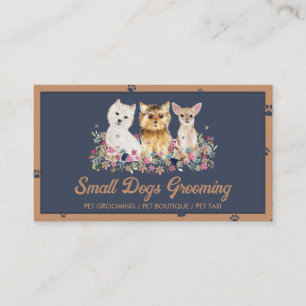 Brown Navy Watercolor Small Dogs Paw Pet Sitter Business Card