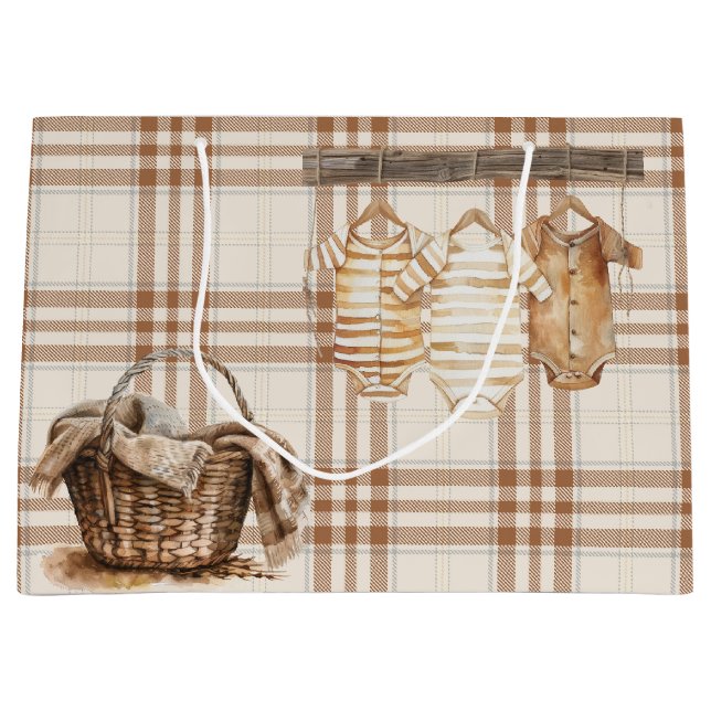 BROWN NEUTRAL BOHO BABY CLOTHES LARGE GIFT BAG (Front)