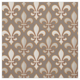 Brown Neutral Earth Fleur-de-lis Design Fabric