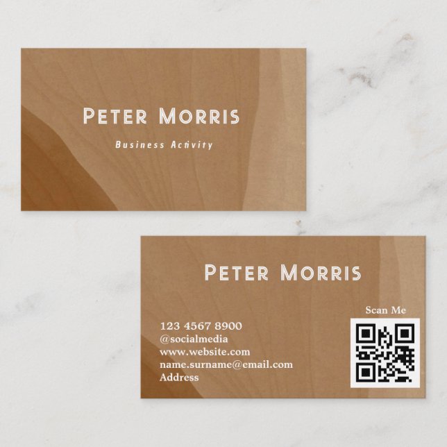 Brown Neutral Tone Minimalist QR Code Professional Business Card (Front/Back)