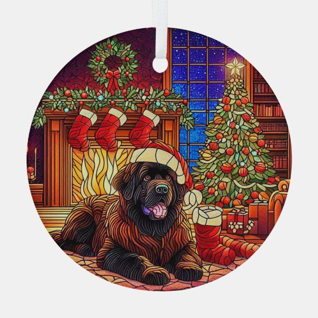 Brown Newfie Christmas Scene Ornament (Back)