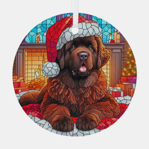 Brown Newfie Pup in Santa Hat Ornament