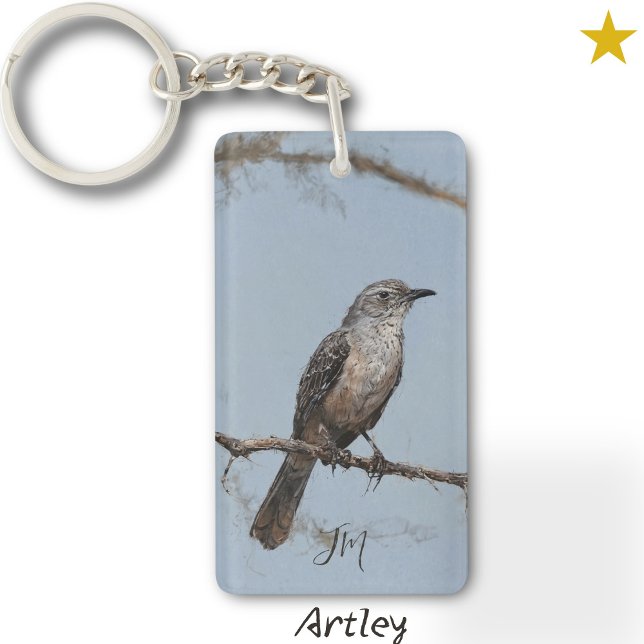 Brown Northern Mockingbird Bird Painting Initials Key Ring (Creator Uploaded)