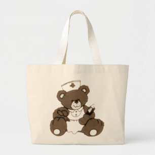 Brown Nurse Bear Large Tote Bag