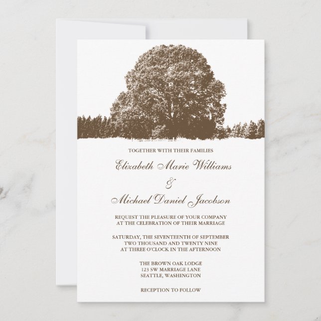 Brown Oak Tree Fall Wedding Invitations (Front)