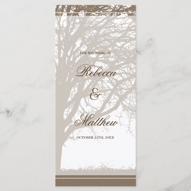 Brown Oak Tree Fall Wedding Program Programme (Front)