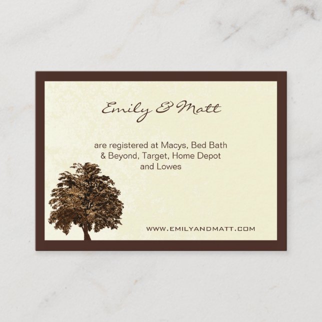 Brown Oak Tree Wedding Information Cards (Front)