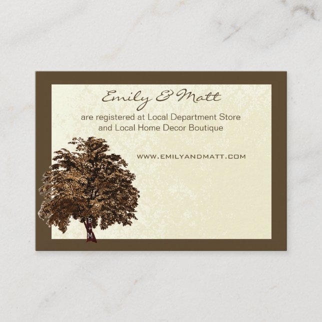 Brown Oak Tree Wedding Information Cards (Front)