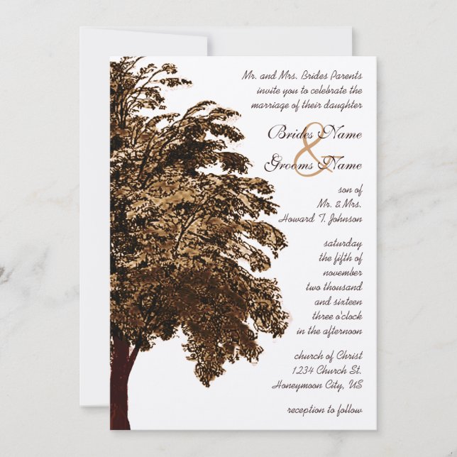 Brown Oak Tree Wedding Invitation (Front)