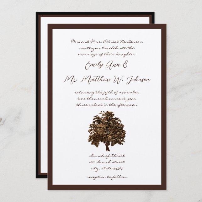 Brown Oak Tree Wedding Invitation (Front/Back)