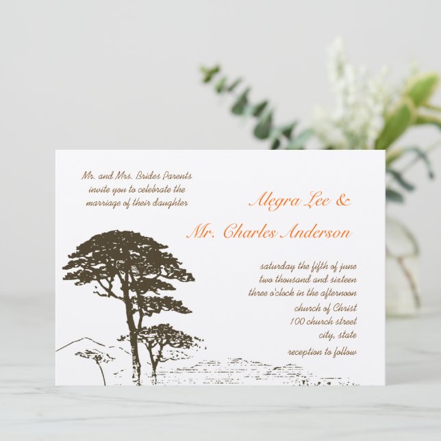 Brown Oak Tree Wedding Invitations (Standing Front)