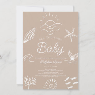 Brown Ocean Baby Shower Invite Sea You Soon