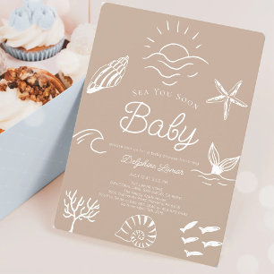 Brown Ocean Baby Shower Invite Sea You Soon