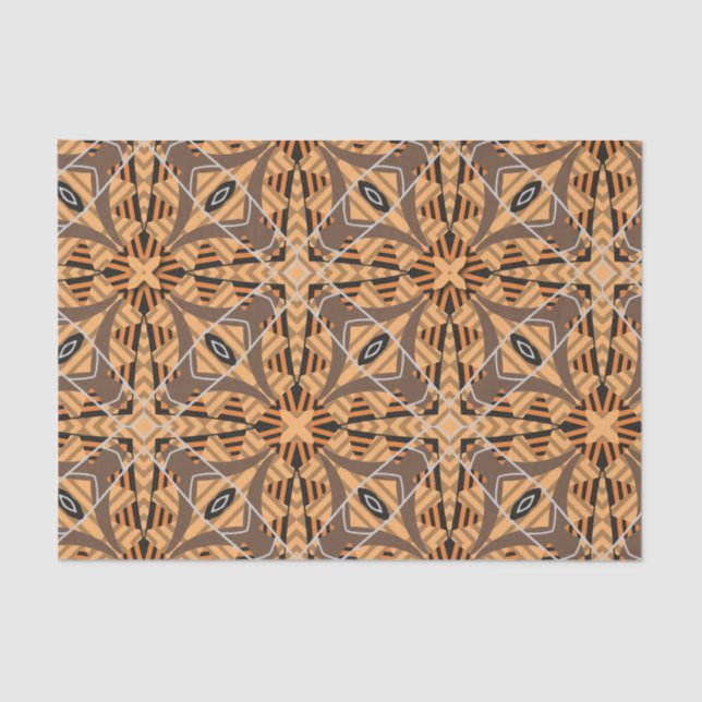 Brown Ochre Tribal Ethnic Boho Mosaic Pattern  Tissue Paper (Front)