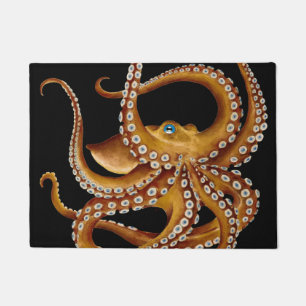 Brown Octopus Blue Eye Black Art Doormat