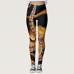 Brown Octopus Blue Eye Black Art Leggings