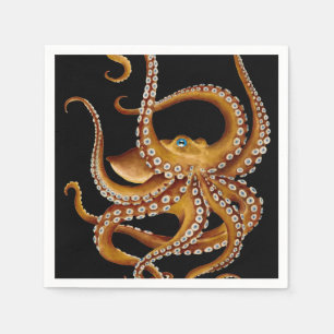 Brown Octopus Blue Eye Black Art Napkin