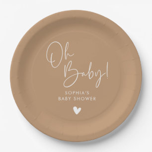 Brown Oh Baby Modern Boho Baby Shower Paper Plate