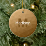 Brown ombre geometric mesh pattern Monogram Ceramic Tree Decoration<br><div class="desc">Light brown ombre geometric mesh pattern Monogram Ceramic Christmas tree Ornament. Monogram Personalise with your custom initial and name. Triangle geometric mesh with light dark brown ombre gradient modern design.</div>