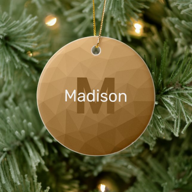 Brown ombre geometric mesh pattern Monogram Ceramic Tree Decoration (Tree)