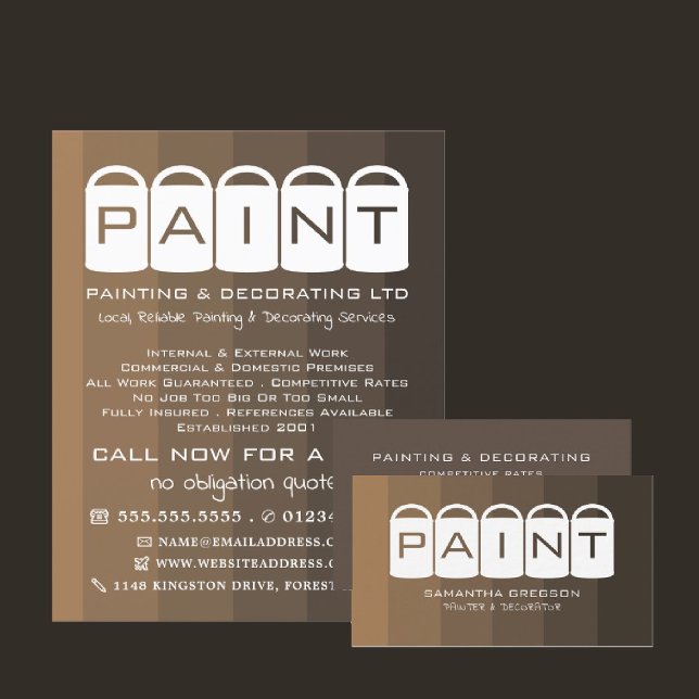 Brown Ombre, Paint Buckets, Painter & Decorator Business Card (Creator Uploaded)