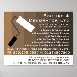 Brown Ombre & Paint Roller, Painter & Decorator Poster