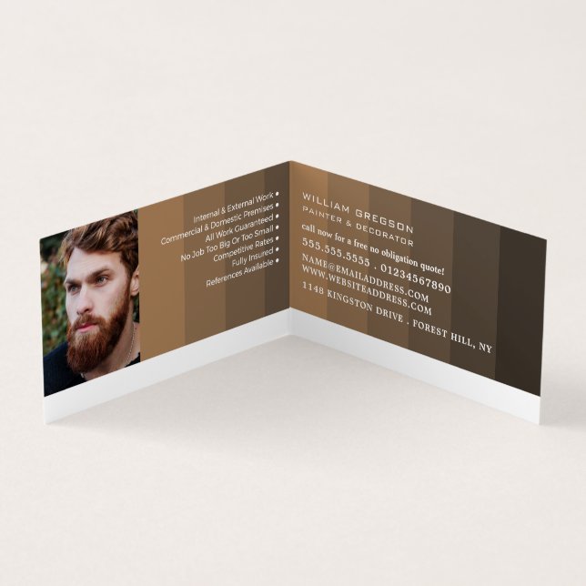 Brown Ombre Stripes, Painter & Decorator Photo Business Card (Inside)