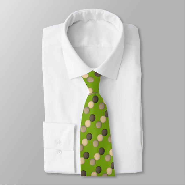 Brown on Green, Fun Modern Polka Dot Pattern Tie (Tied)