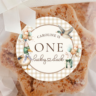 Brown One Lucky Duck Balloon 1st Birthday Sticker