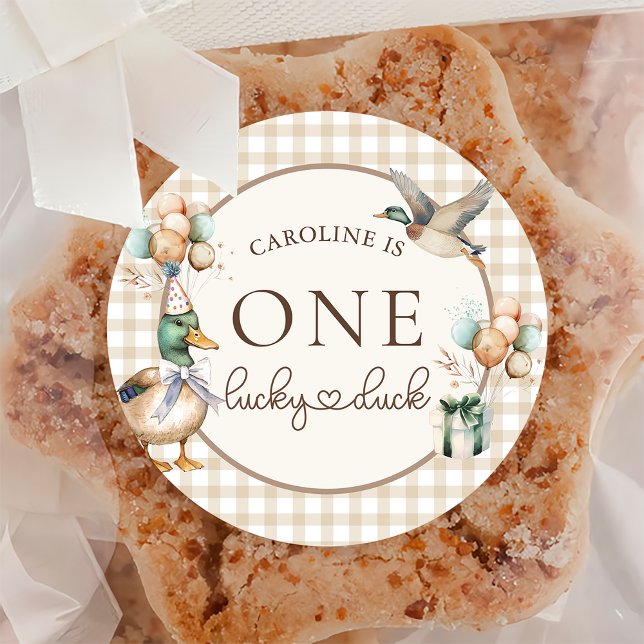 Brown One Lucky Duck Balloon 1st Birthday Sticker (Creator Uploaded)