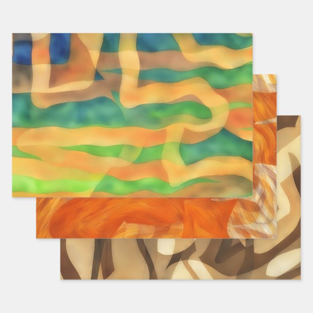 Brown, Orange and Tans Art Wrapping Craft Paper (Set)