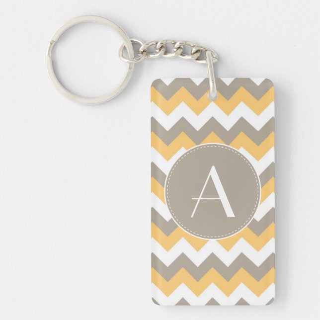 Brown, Orange and White Chevron Pattern Key Ring (Front)