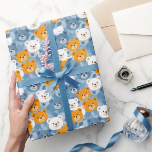 Brown & Orange Bear heads   Wrapping Paper
