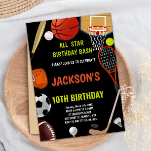 Brown Orange Black Sports Birthday Invitations