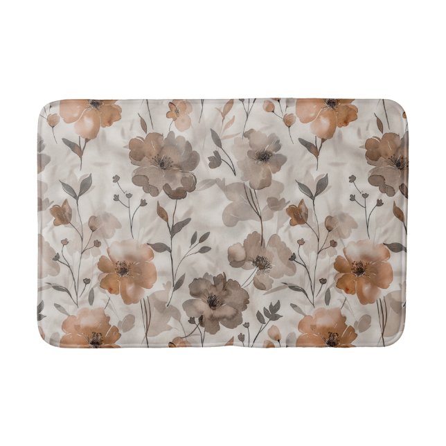 Brown Orange Cream Flowers Bath Mat (Front)