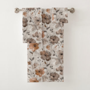 Brown Orange Cream Flowers Bath Towel Set