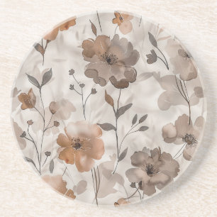 Brown Orange Cream Flowers Coaster